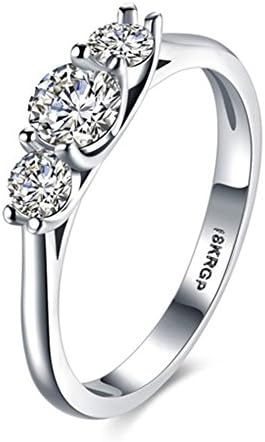 Three Round Cut Stones 18K White Gold IP Plated Stainless Steel Solitaire Engagement Wedding Band Ring