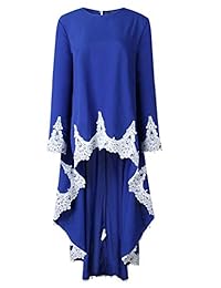 Kakalot - Vestido de manga larga con dobladillo alto y bajo de encaje, para mujer