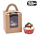 Clear Bakery Pastry Brown Kraft Paper Single Cupcake Boxes With Window And Handle Wholesale(50PCS)