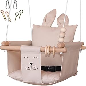 Mass Lumber Porch Baby Swing Seat with Safety Belt, Ceiling Hardwares, Storage Bag – Toddler Swings for Outside Baby…