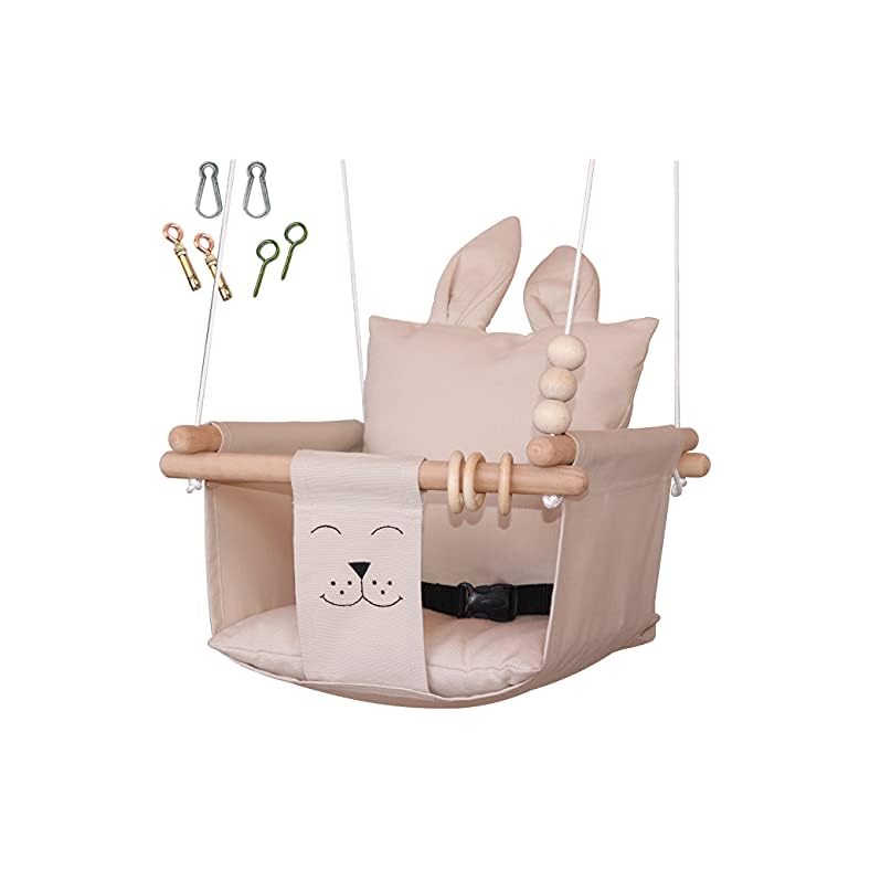 Mass Lumber Porch Baby Swing Seat with Safety Belt, Ceiling Hardwares, Storage Bag – Toddler Swings for Outside Baby…