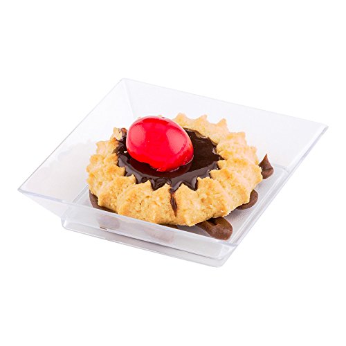 Mini Modern Tasting Plate, Mini Plastic Plate with Raised Sides - Clear - Great for Snacks, Side Dishes, Desserts and Appetizers - 2.5 Inches - 100ct Box - Restaurantware