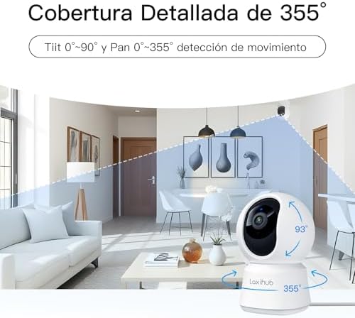 Câmera de vigilância wifi interna laxihub 2k / 3mp, câmera doméstica ptz 355 ° para animais de estimação, câmeras de vigilância doméstica wifi de 2,4 ghz com visão noturna, áudio bidirecional, compatível com alexa e aplicativo