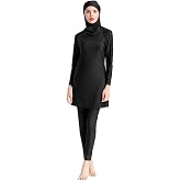 ODIZLI Women Modest Muslim Swimsuit Full Coverage Swimwear Islamic Hijab Swimming Burkini Swim Suit Solid Color