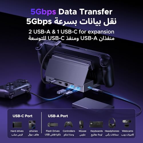 UGREEN Docking Station 6-in-1 with 4K@120Hz HDMI 2.1, 100W PD, USB-A & USB-C 3.0, Gigabit Ethernet, Adjustable Folding Stand for Gaming Handhelds, Laptops, and MacBooks