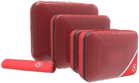 Packing Cubes for Travel, 4 Set Compression Luggage Organizers with Laundry Bags (Pink)