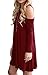 QIXING Women's Off The Shoulder Summer Swing Tunic Sundress Tshirt Wine Red-XL