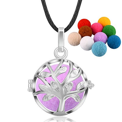 Eudora Aroma Family Tree Essential Oil Perfume Diffuser Locket Pandent Necklace 24'' &10 Pompons