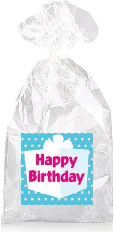 Blue and Pink Present Happy Birthday Party Favor Bags with Ties - 12pack