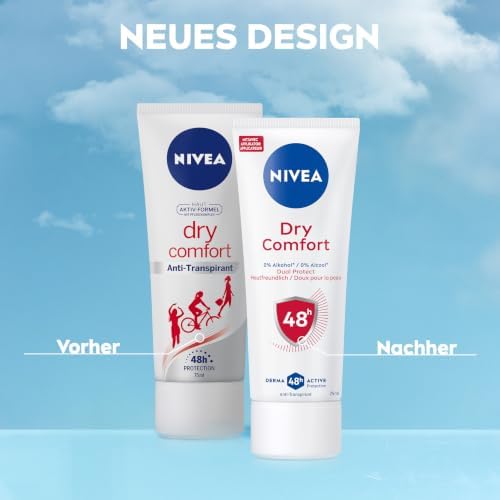 NIVEA Dry Comfort Deo Creme, Antitranspirant mit 48h Schutz gegen Schweiß und Geruch, pflegendes Deodorant mit Dual Protect Formel ohne Ethylalkohol (75ml)