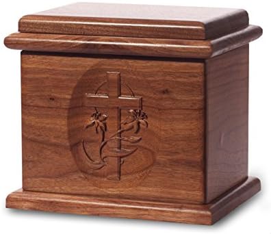 Cremation Urn - Deluxe Oak Wood with Black Walnut Stain - Cross Carving