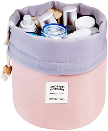 Travel Cosmetic Bags Barrel Makeup Bag,Women &amp;Girls Portable Cosmetic Cases,Euow Multifunctional Toiletry Bucket Case Make up Organizer Storage pocket Soft Collapsible ,Waterproof (Pink)