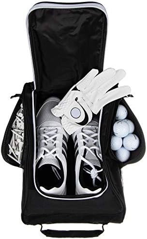 Stripe Golf Shoe Bag – Zippered Golf Shoe Carrier Bag with Mesh Ventilation – Side Pockets for Golf Balls, Golf Glove, Tees and Other Golf Accessories Stripe Golf Shoe Bag – Zippered Golf Shoe Carrier Bag with Mesh Ventilation – Side Pockets for Golf Balls, Golf Glove, Tees and Other Golf Accessories