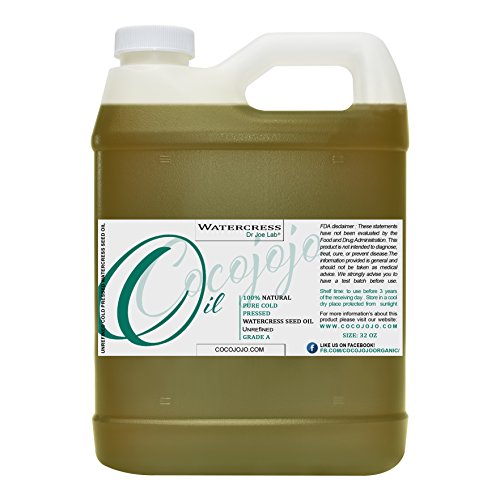 Watercress Seed Oil - Arugula Oil - 32 oz 100% Pure Natural Cold Pressed Unrefined Extra Virgin - Therapeutic Grade A for Hair Skin Body Nail and Beard
