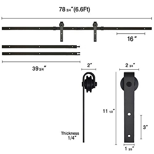 EDIORS 6FT Black Country Antique Steel Interior Sliding European Barn Wood Door Hardware Set