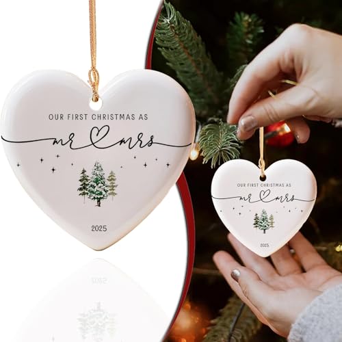 'Our First Christmas As Mr&Mrs',Heart-shaped acrylic plane pendant, Christmas tree pendant, for husband or wife.