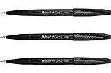 Pentel Fude Touch Sign Pen, Black, Felt Pen Like Brush Stroke (SES15C-A) 3 Pieces