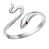 TomSunlight 925 Sterling Silver Adjustable Finger Opening Ruby Eye Snake Ring