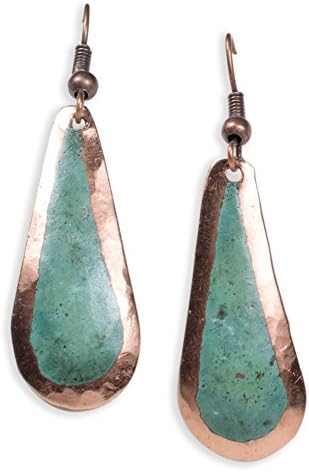 Handmade Recycled Copper Earrings, Teardrop, Green Patina, Small