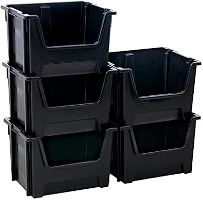 BiGDUG Large Stacking Storage Bins 320h x 495w x 390d mm Black Warehouse Garage