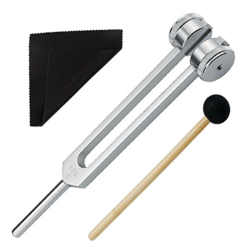 128 Cps Tuning Fork Weight Aluminum Clinical Grade Nerve/Sensory with Silicone Hammer and Cleaning Cloth, Packaged in Soft Storage Bag - Thumbnail 3