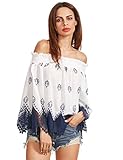 Floerns Women's Long Sleeve Off Shoulder Boho Blouse Top Navy M