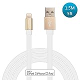 Linkpin Apple Mfi Certified Lightning 8pin to USB Sync Flat Charger Cable, 5 Feet/1.5M - Gold