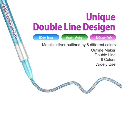 Outline Marker Pens, 8 Colors Double Line Marker Pen Sel-outline Metallic Marker for Art, Drawing, Card Making, Easter Egg