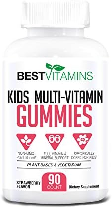 Best Multi-Vitamin Gummy for Kids &amp; Children by Best Vitamins | Vegetarian, Kosher, Halal, Gluten-Free Kid’s Vitamins | Chewable Gummies with Vitamin’s A, B and C and Minerals, Strawberry, 90 Chews
