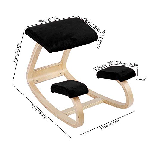 Ergonomic Kneeling Chair, Wooden Stool Kneeling Office Chair Comfortable Kneeling Chair (Black)
