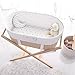 Bassinet Fitted Sheets Compatible with Halo, Fisher Price, Delta, Graco – Fits Perfectly on 15 x 33 Inch Oval, Rectangular Mattress Pad – Snuggly Soft Jersey Cotton – Grey Dots, Chevron – 2 Pack