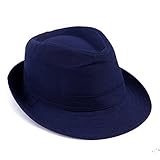 HDE Kid's Short Brim Trilby Fedora Hat (Navy Blue)