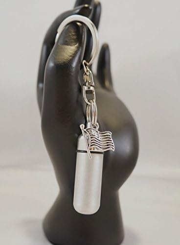 Unique Brushed Silver US FLAG Pocket Pill Holder/Container/Stash on Swivel Steel Keychain