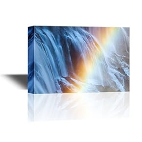 Canvas Wall Art - Abstract Landscape with a Rainbow in Front of a Waterfall - Gallery Wrap Modern Home Art | Ready to Hang - 12x18 inches