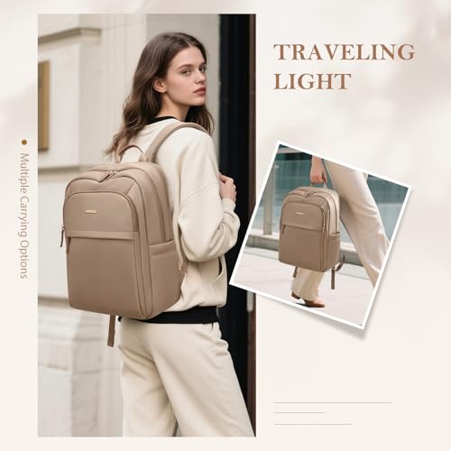 GOLF QUALITY Laptop Backpack Women, Large Man Travel Bag, Laptop Backpack for Work, Multilayer Backpack for Personal Items, 16 Inches, Champagne Brown
