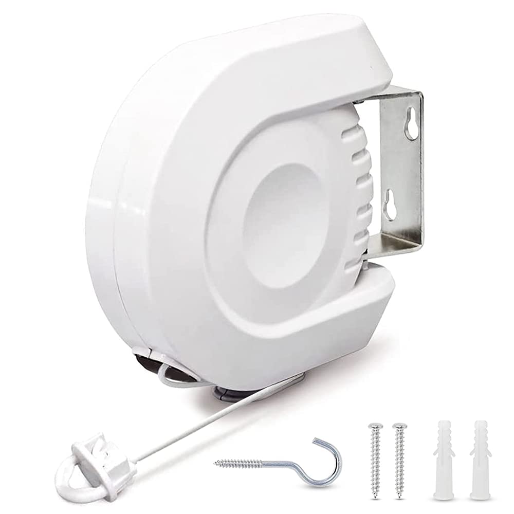 Flatro Retractable Washing Line Outdoor - 12m Single Wall Mounted Clothes Line Retractable - Extendable Pull Out Reel Laundry Line Cable can be used in Patio Garden Balcony as Clothes Dryer [White]