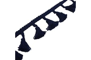 Yalulu 5 Yards Colorful Cotton Tassel Fringe Lace Trim Ribbons Sewing Cloth DIY Crafts Sewing Curtains Clothes Craft Accessories (Navy Blue)