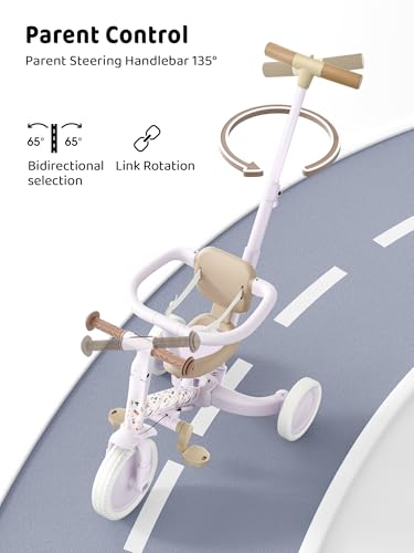 newyoo Lume TR008 Tricycle for Toddlers 1-3, 5-in-1 Push Bike with Parent Handle & Safety Guard, Convertible Balance Bike, Ideal Gift for 1-3 Year Olds, Lilac