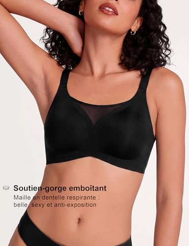 Bresdk Women's Wirefree Bra for Large Breasts, with Great Support, Push-up Effect, Seamless, Comfortable, Classic Padded Mesh Bralette.