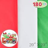 180 Sheets 20" x 20" Christmas Tissue Paper Assortment (Red, Green & White); 60 Sheets per Color Easy and Fast Gift Wrapping Accessory for Christmas Gifts and Wine Bottles