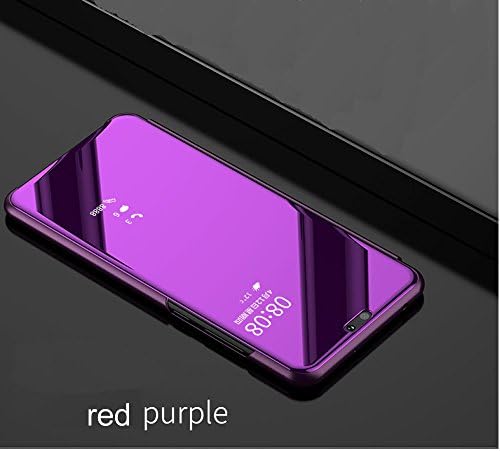 Leather Case with Stand for iPhone 8 Plus 5.5",Bookstyle Flip Case Cover for iPhone 7 Plus 5.5",Leeook Creative Noble Mirror Effect Metal Electroplating Clear Transparent View PC Front Ultrathin Protective Pu Leather Back Bookstyle Case Cover with Standing Function for iPhone 7 Plus/8 Plus 5.5" + 1 x Black Stylus-Red Purple