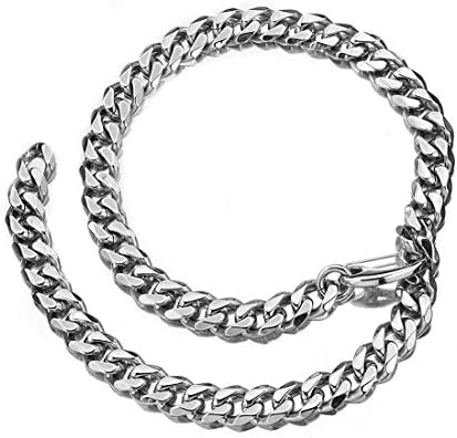 Mens Silver Tone Stainless Steel Hip Hop Miami Chain Curb Cuban Link Rapper Necklace With Tail, Metal,
