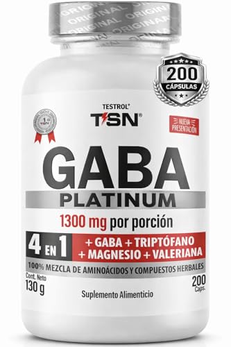Gaba Platinum | Fórmula 4 En 1 | Gaba 750mg, Triptofano, Magnesio, Valeriana y Vit B1 | Apoyo a tu Rutina de Descanso | Testrol TSN 200 Cápsulas.
