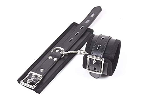 Orgasmist Leather Handcuffs with Chain Hand Cuffs Adjustable Wrist Ankle Cuff Restraint Adult Black Bondage