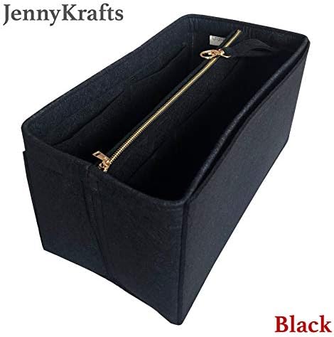 JennyKrafts Purse Insert (3mm Felt, Detachable Pouch w/Metal Gold Zip), Tote Bag Organizer Pockets