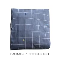 BoxHome Grey Plaid Fitted Sheet 100% Cotton Dots Twin Bed Sheet with Deep Pocket for Girls Kids Children Teen Women