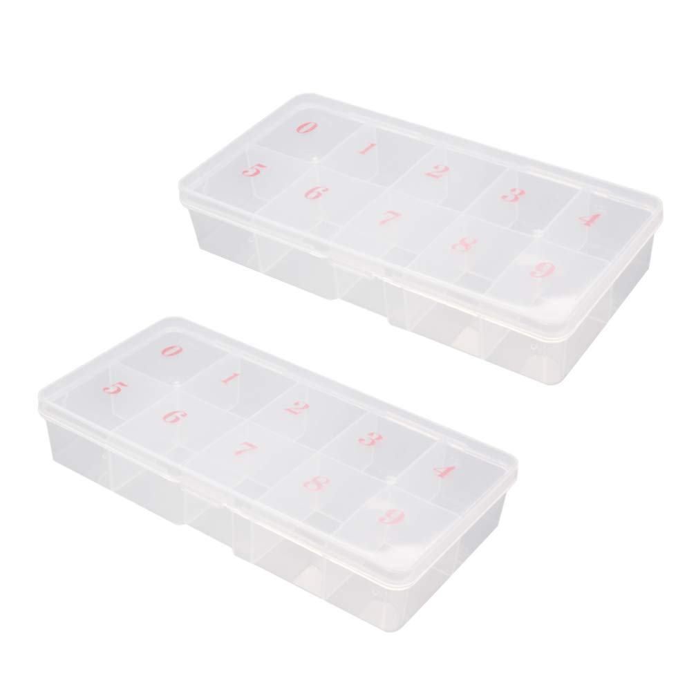 minkissy 2 pcs False Nail Art Tips Storage Box 10 Grids Plastic Grid Box Storage Organizer with Numbers Earrings Rings Case for Display Collection