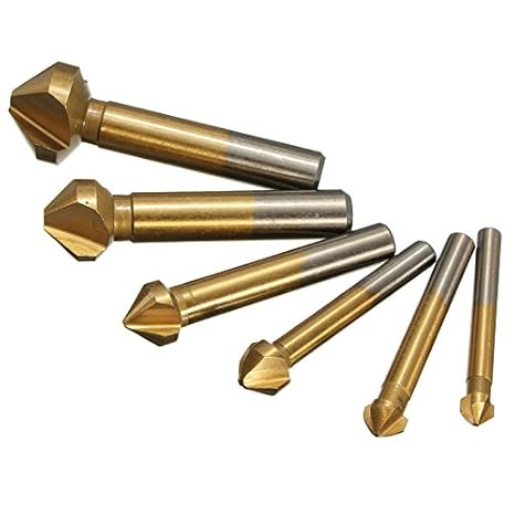 Generic 6pcs/Set 3 Flute HSS Hard Metals Titanium Three Edge Chamfer Chamfering End Mill Cutter Bit Countersink Set Drill Bit