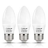 LOHAS 6watt LED Candelabra Bulb, 60W Equivalent LED Cande Light Bulbs E26 Base, Daylight White 5000k LED Light bulb, 550lm, 180 Degree Beam, Candle LED Bulbs Not-Dimmable , 3 Pack