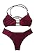HOTAPEI Women Hollow Out Straps Pinup Two Pieces Swimsuit Bikini Large Maroon